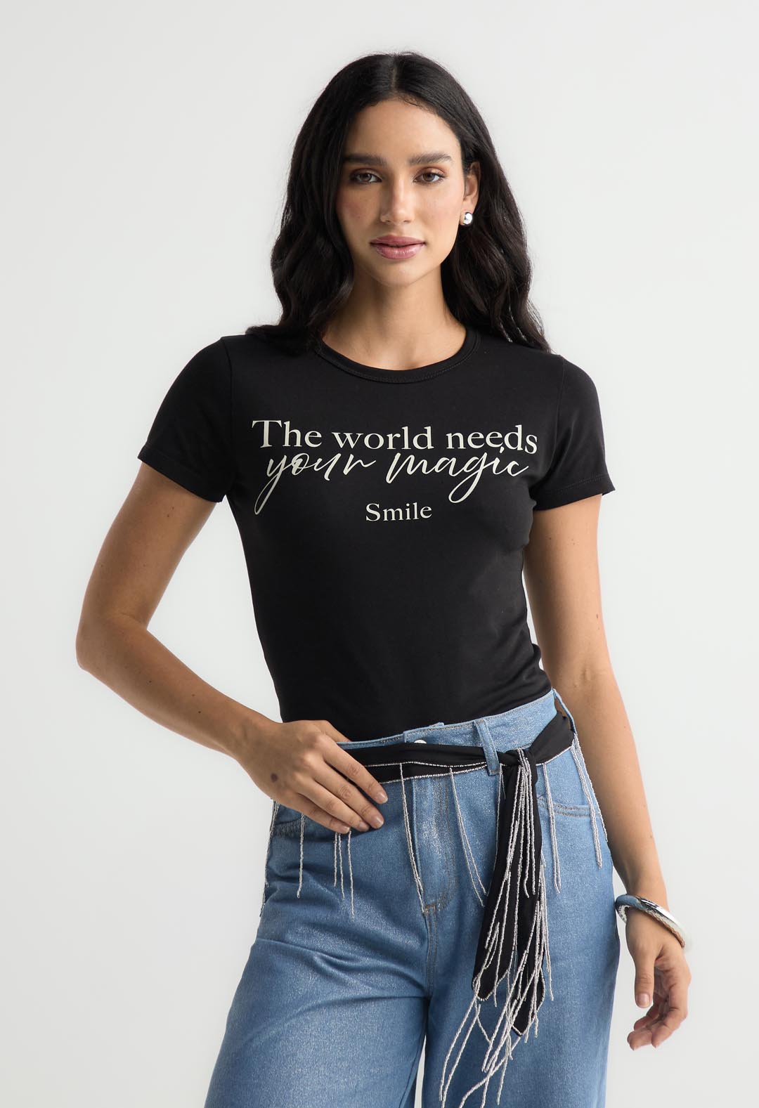 Camiseta negra manga corta para mujer