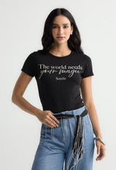 Camiseta negra manga corta para mujer
