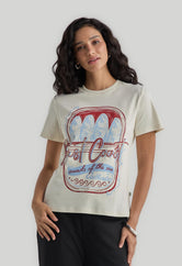 Camiseta marfil con cuello en rib para mujer