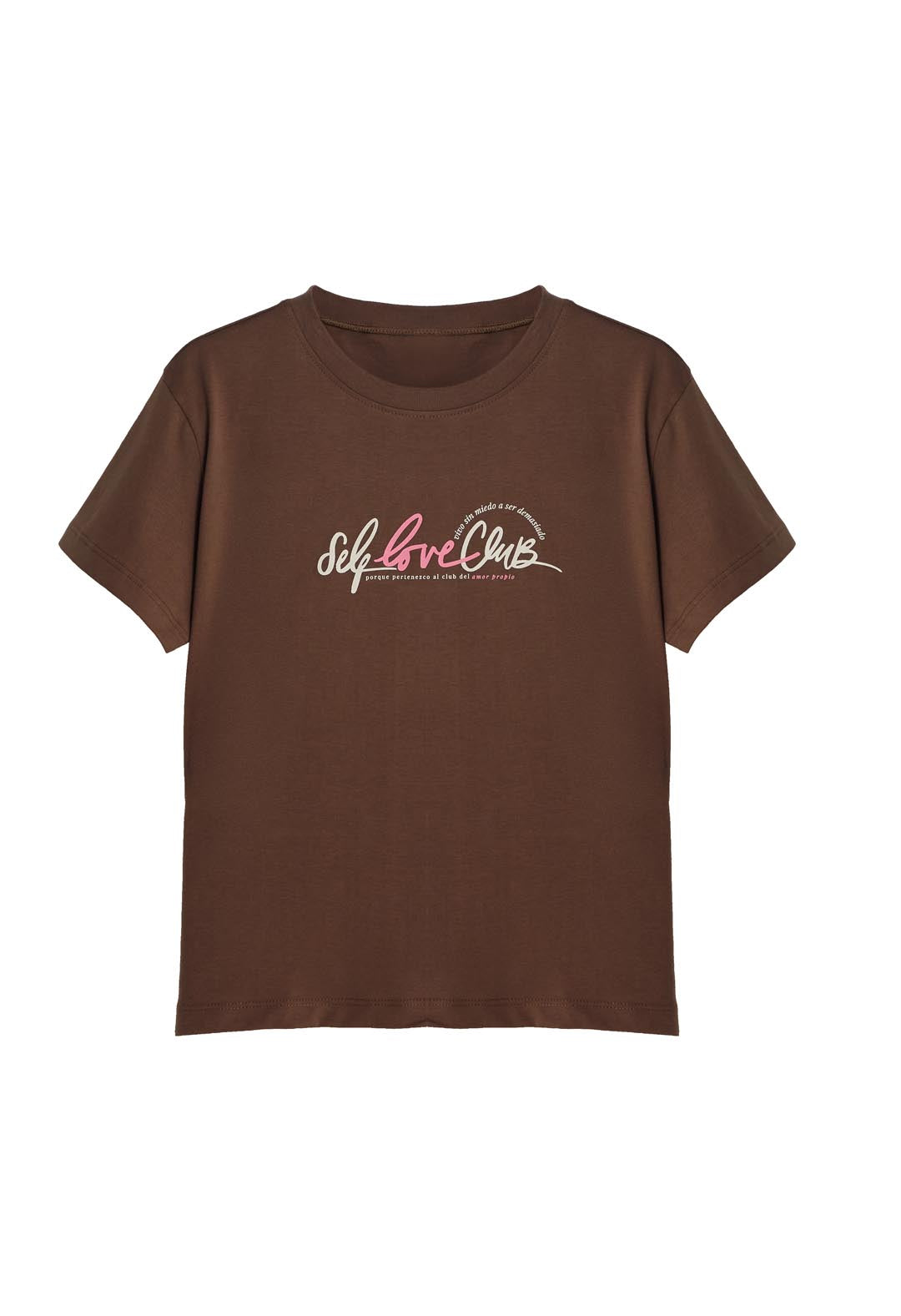 Camiseta chocolate con frente estampado para mujer