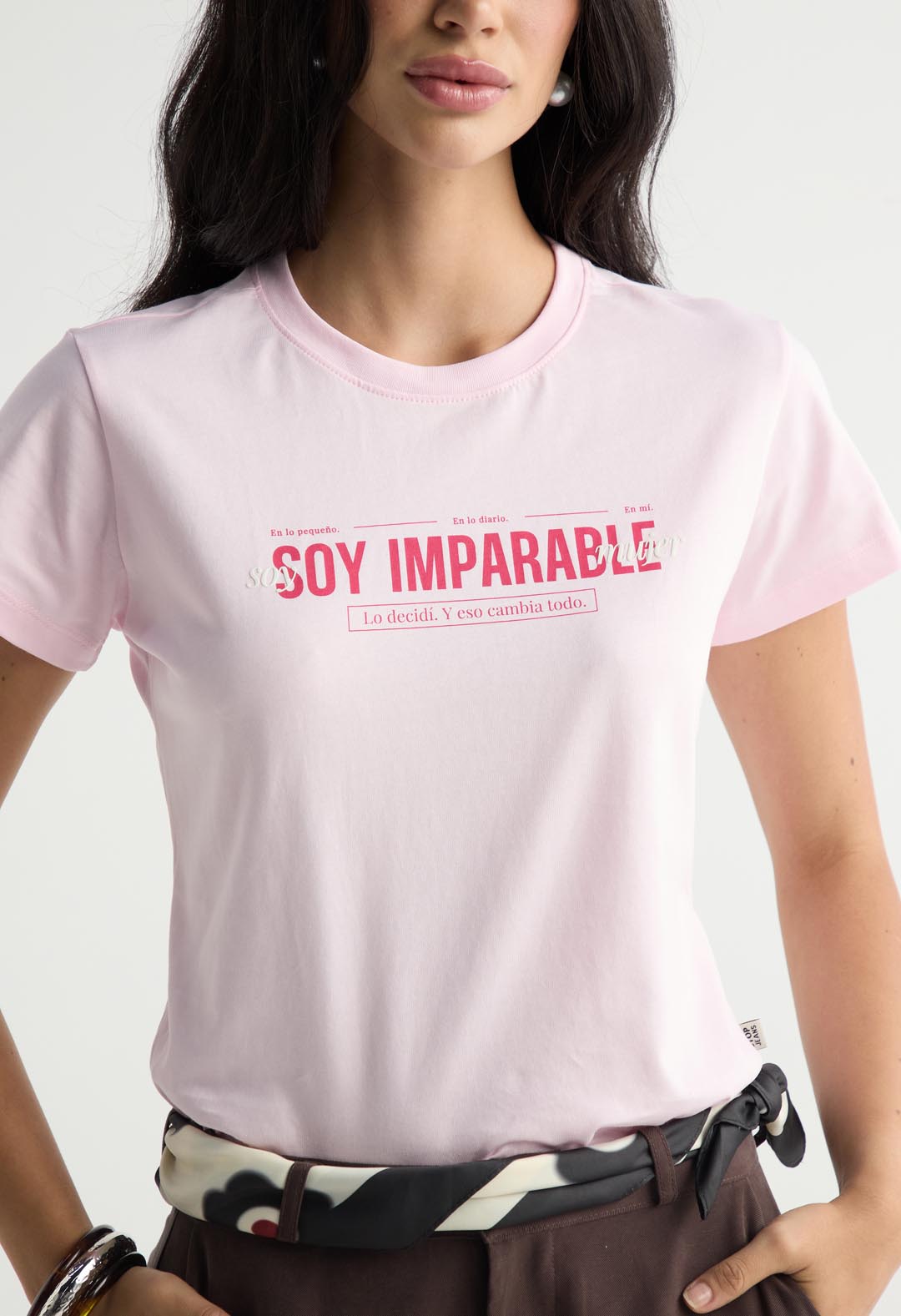 Camiseta rosa con frente estampado para mujer