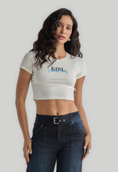 Camiseta crop blanca estampada para mujer