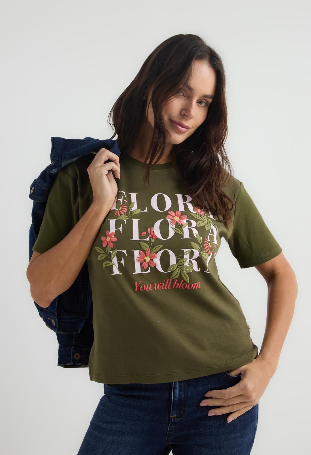 Camiseta verde manga corta para mujer