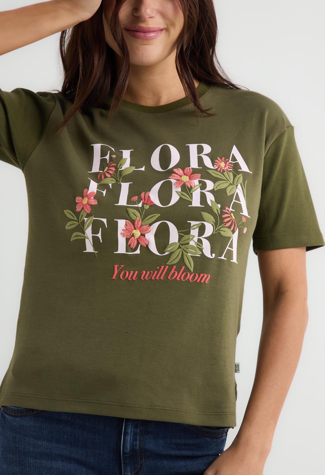 Camiseta verde manga corta para mujer