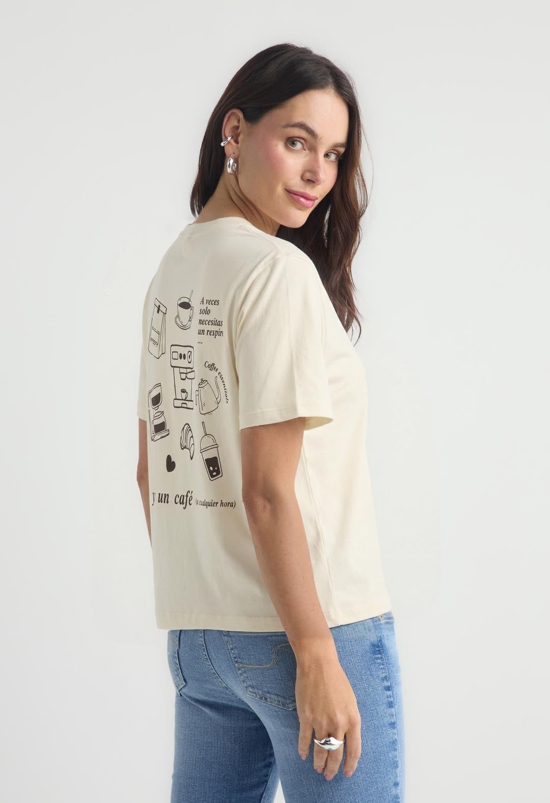 Camiseta marfil de manga corta para mujer