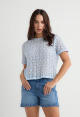 Camiseta azul claro de encaje para mujeres