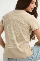 Camiseta arena con ambas caras estampadas para mujer
