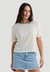 Camiseta marfil con rectilíneo para mujer
