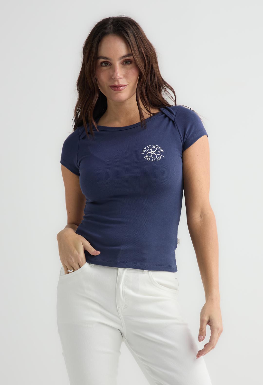 Camiseta azul navy con estampado para mujer
