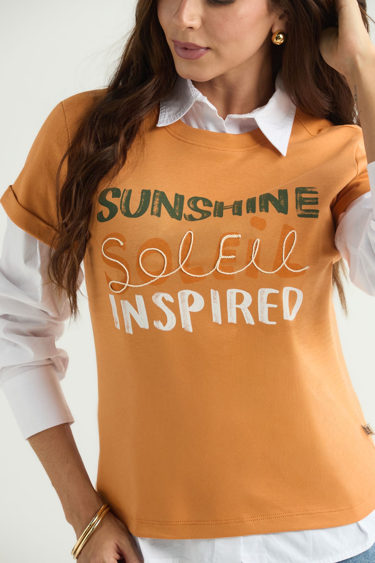 Camiseta naranja oscuro estampado para mujer