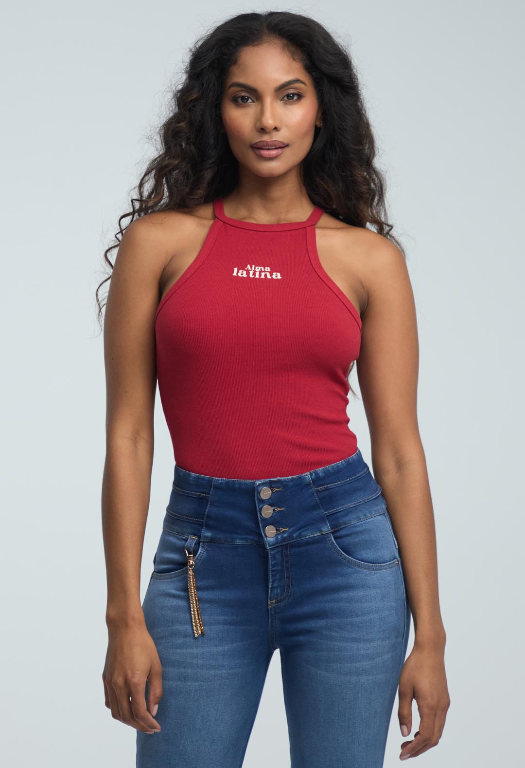 Camiseta crop rojo intenso de tiras para mujeres