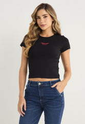 Camiseta negra estampada para mujeres