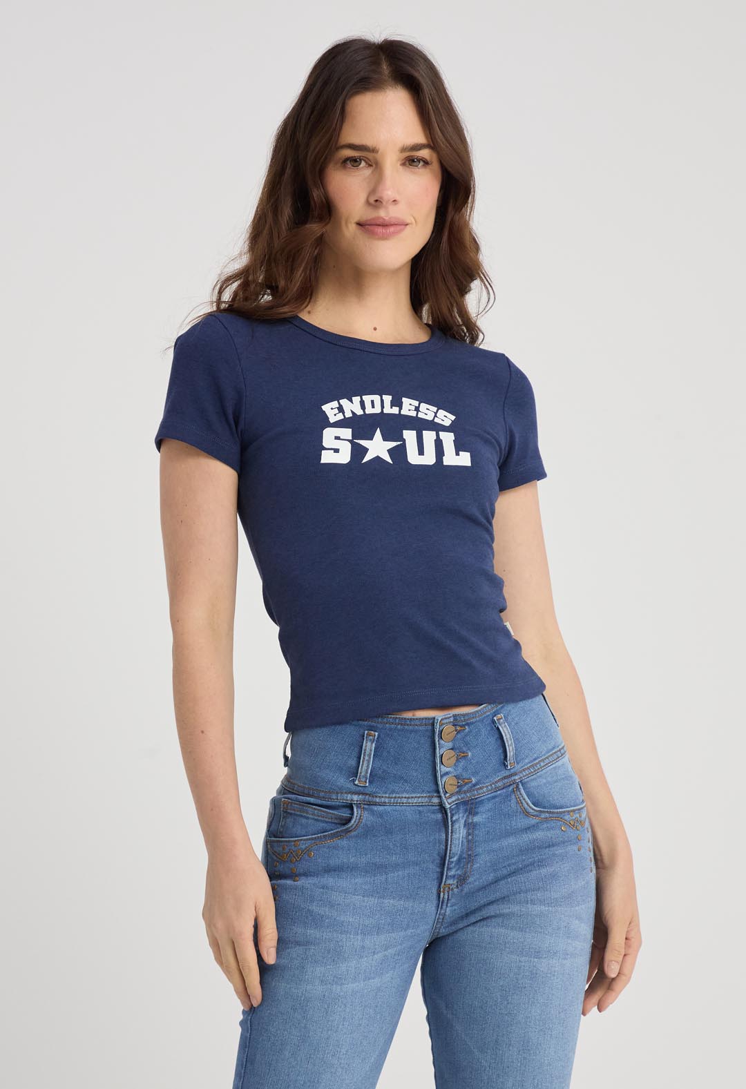 Camiseta azul navy estampado para mujer