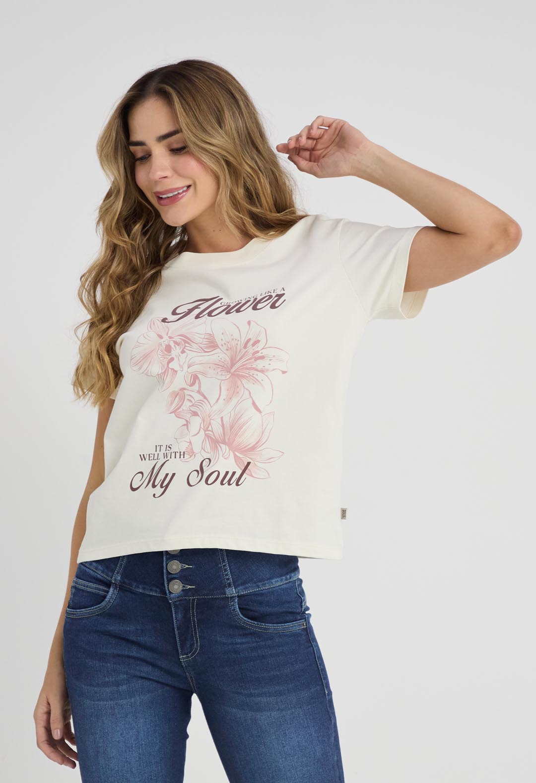 Camiseta marfil con estampado para mujeres