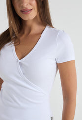Camiseta en rib blanco frente cruzado para mujer