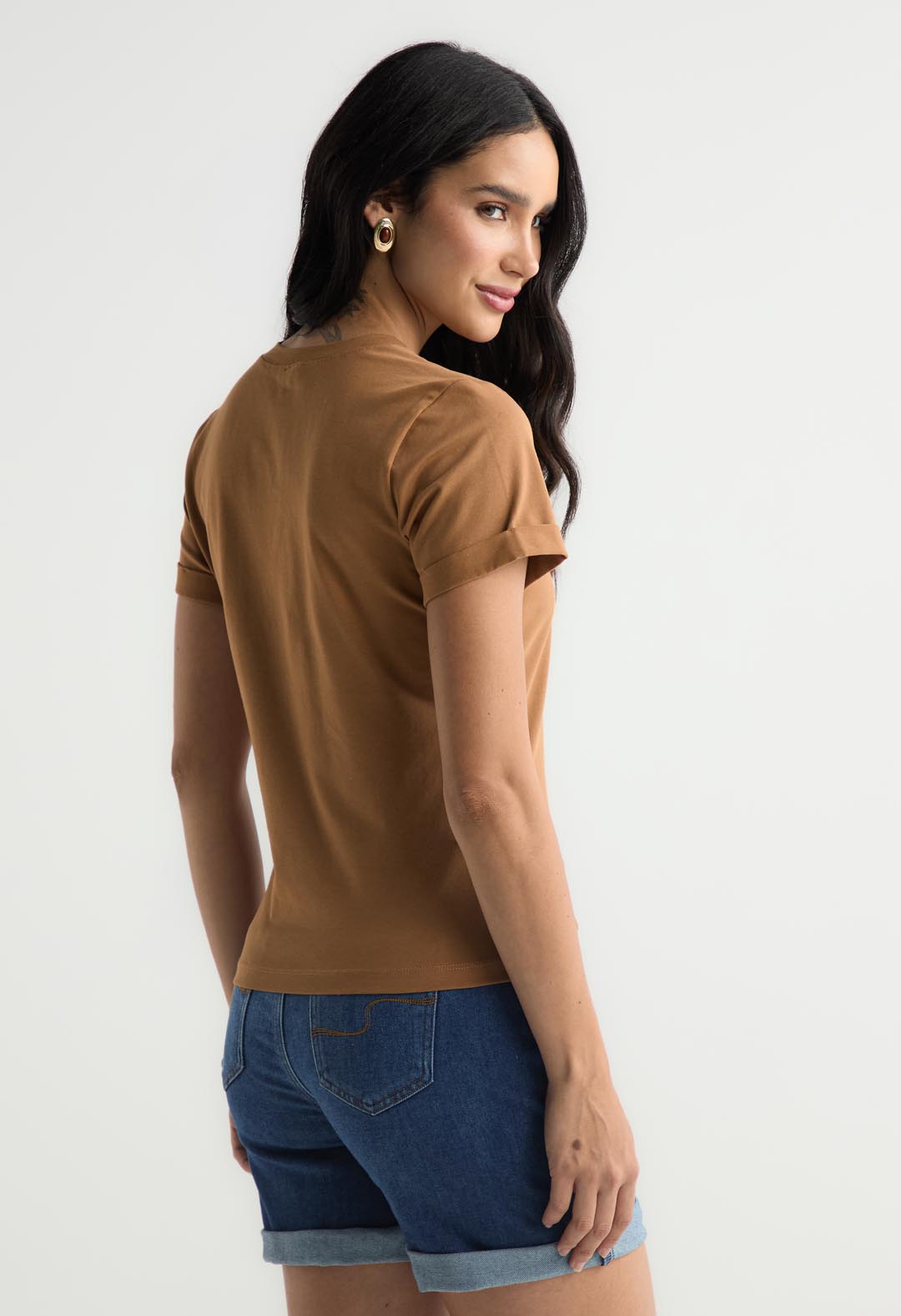 Camiseta camel con estampado para mujer