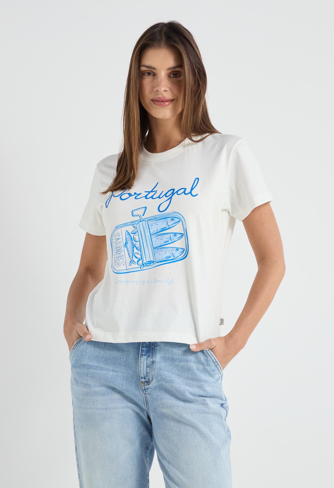 Camiseta marfil manga corta para mujer