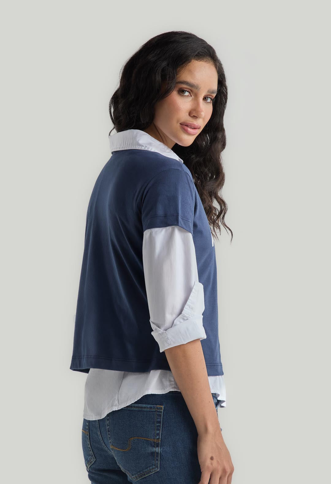 Camiseta manga corta azul navy estampada para mujer