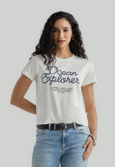 Camiseta marfil manga corta para mujer