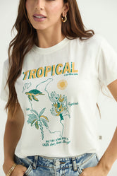 Camiseta marfil de cuello redondo para mujer