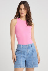 Camiseta básica rosa en rib para mujeres