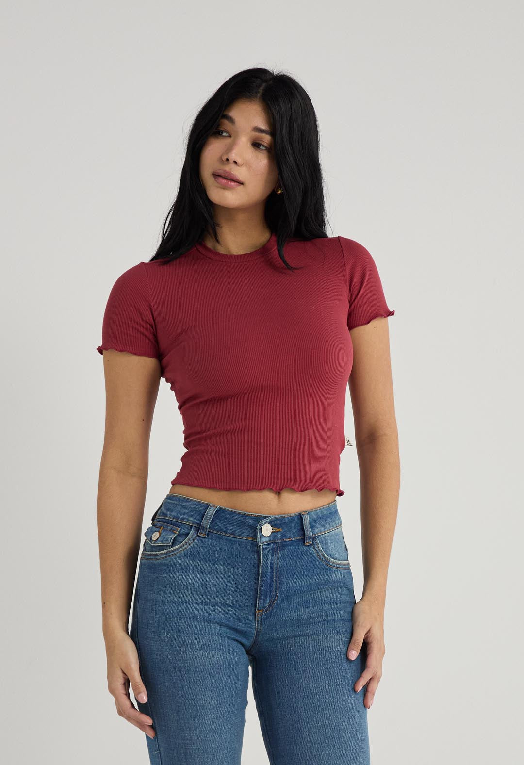 Camiseta vino manga con ruche para mujer