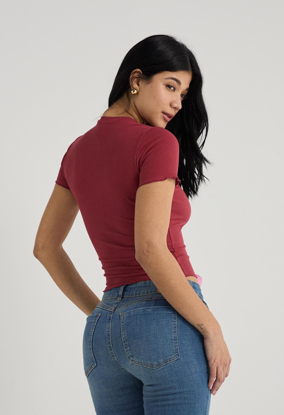 Camiseta vino manga con ruche para mujer