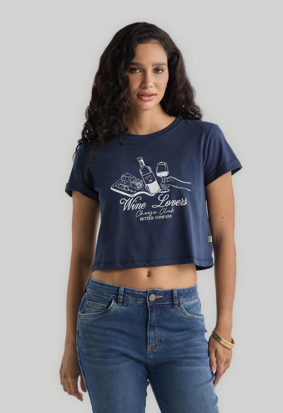 Camiseta crop azul navy manga corta para mujer