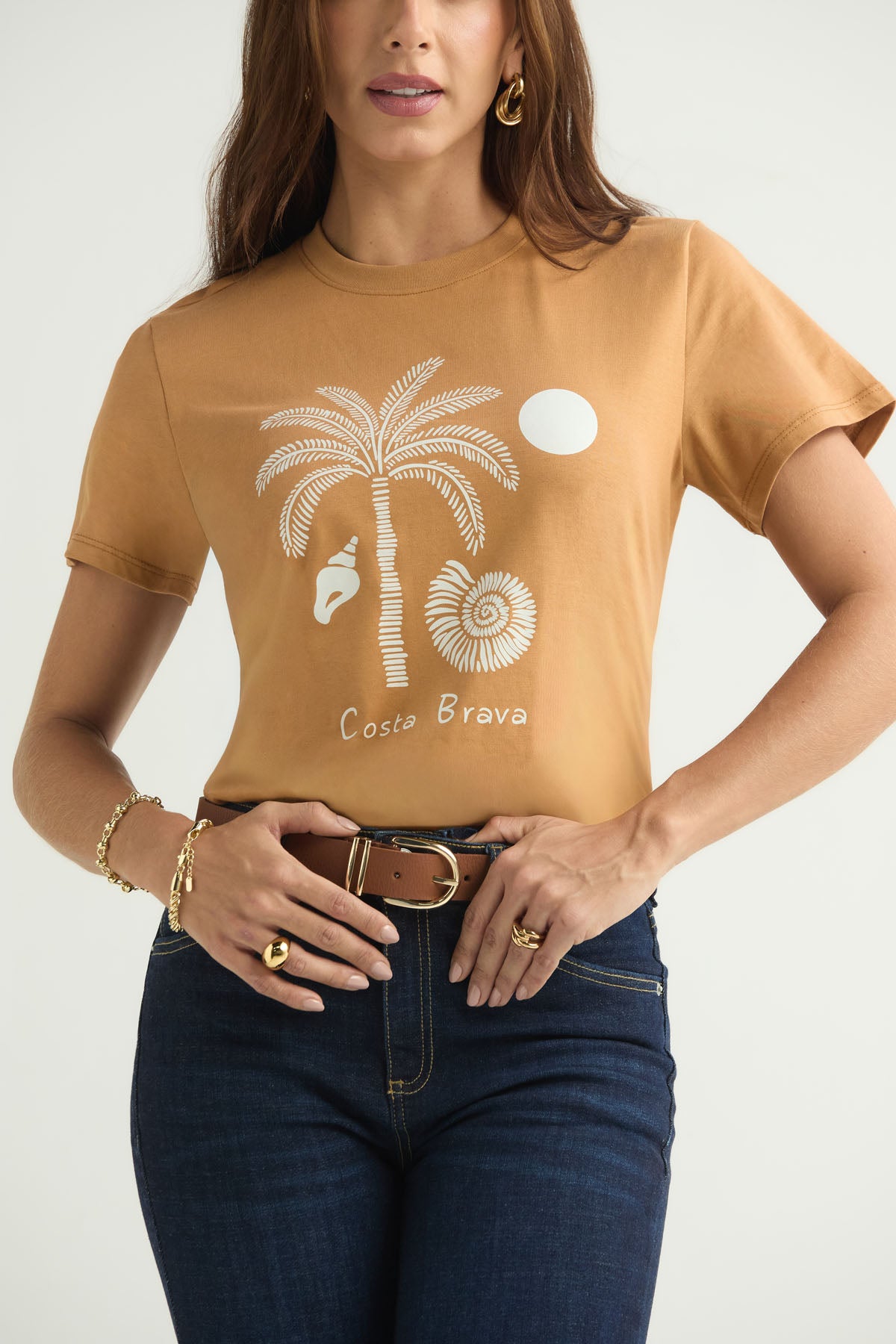 Camiseta miel manga corta para mujer
