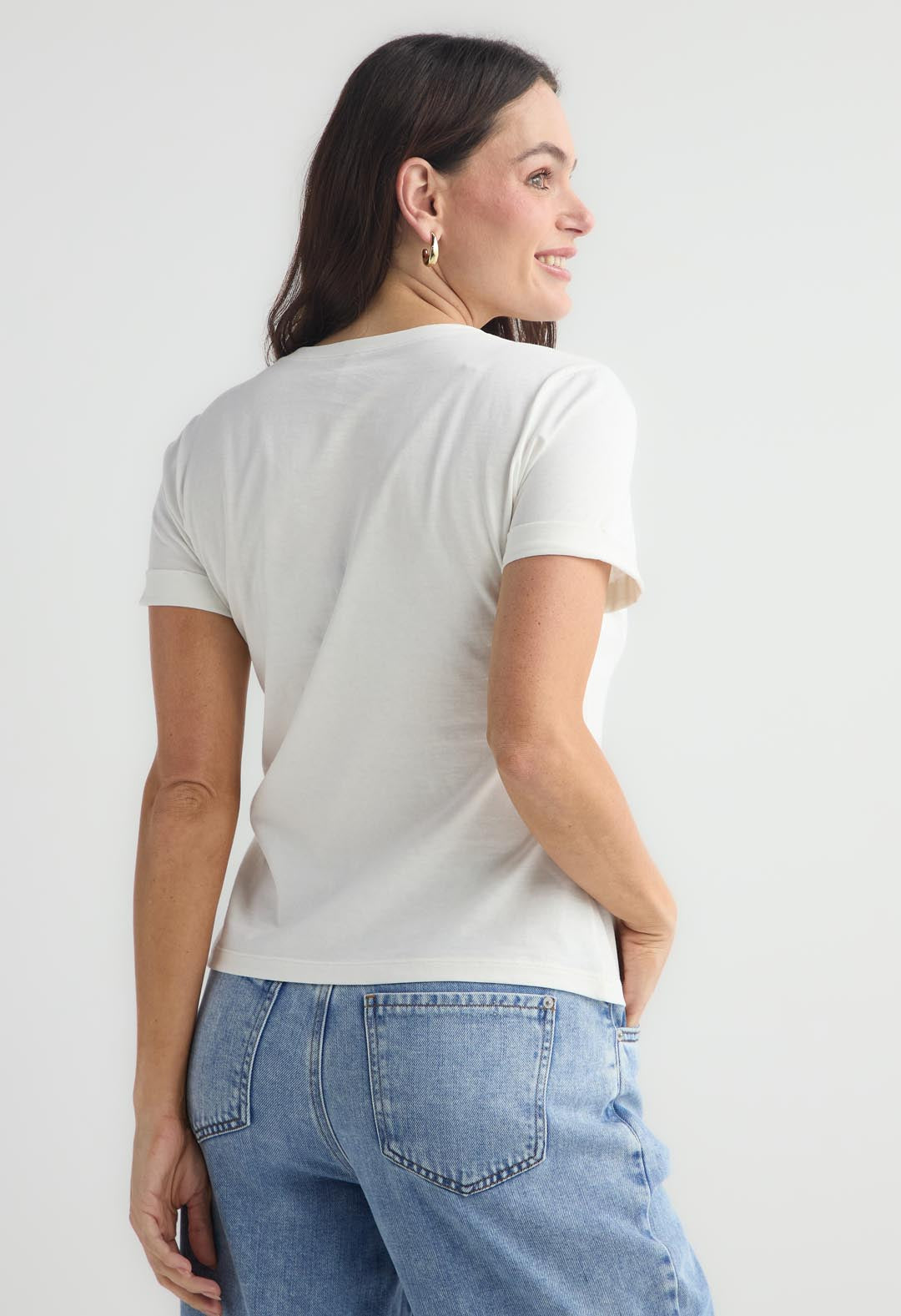 Camiseta marfil estampada para mujer