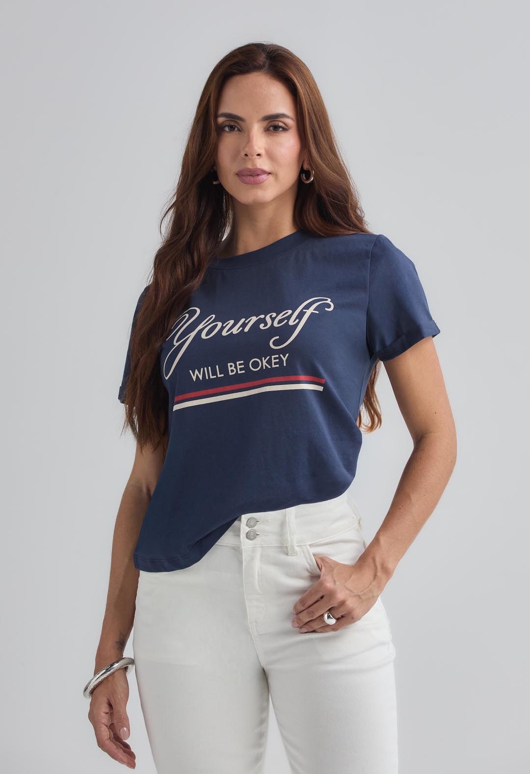 Camiseta azul navy estampada para mujer