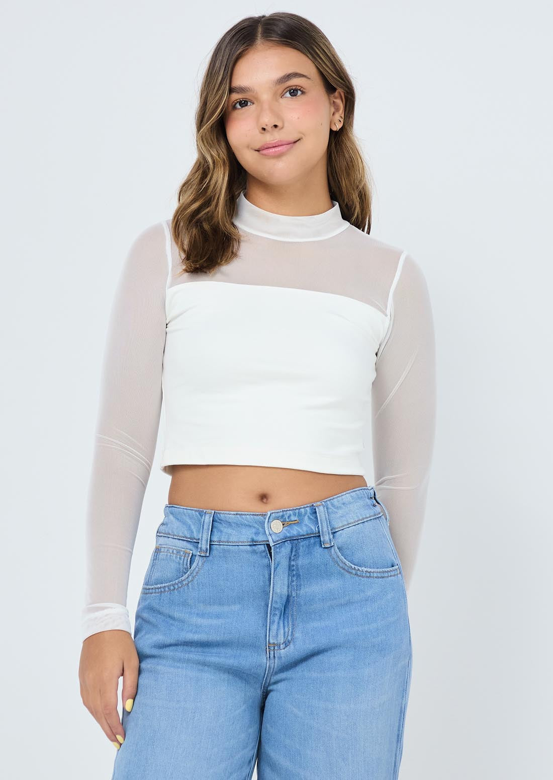 Camiseta marfil en malla para adolescentes