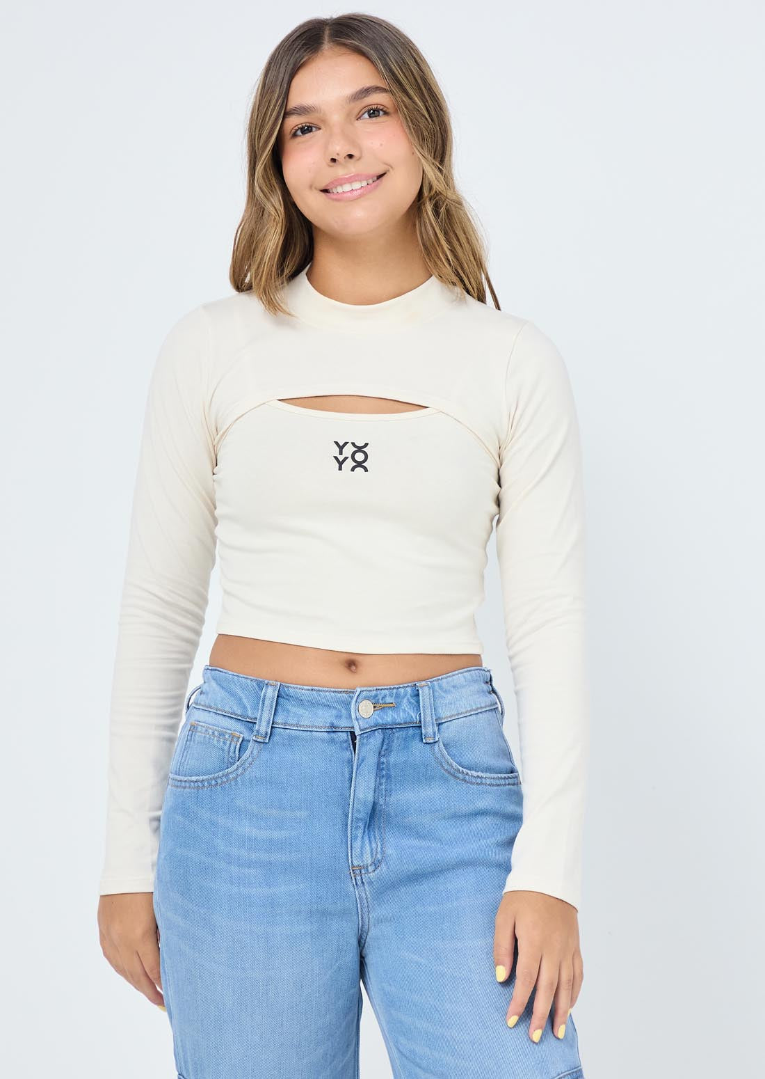 Camiseta marfil doble prenda para adolescentes