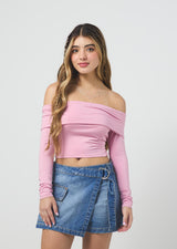 Camiseta rosa medio cuello bandeja para jóvenes