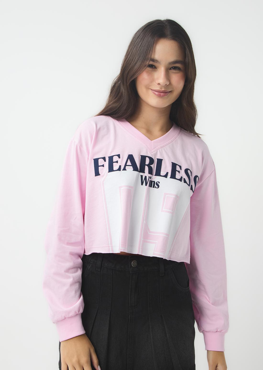 Camiseta de manga larga rosa pastel estampada para jóvenes