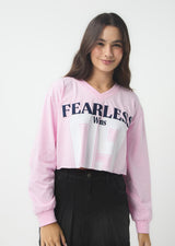 Camiseta de manga larga rosa pastel estampada para jóvenes