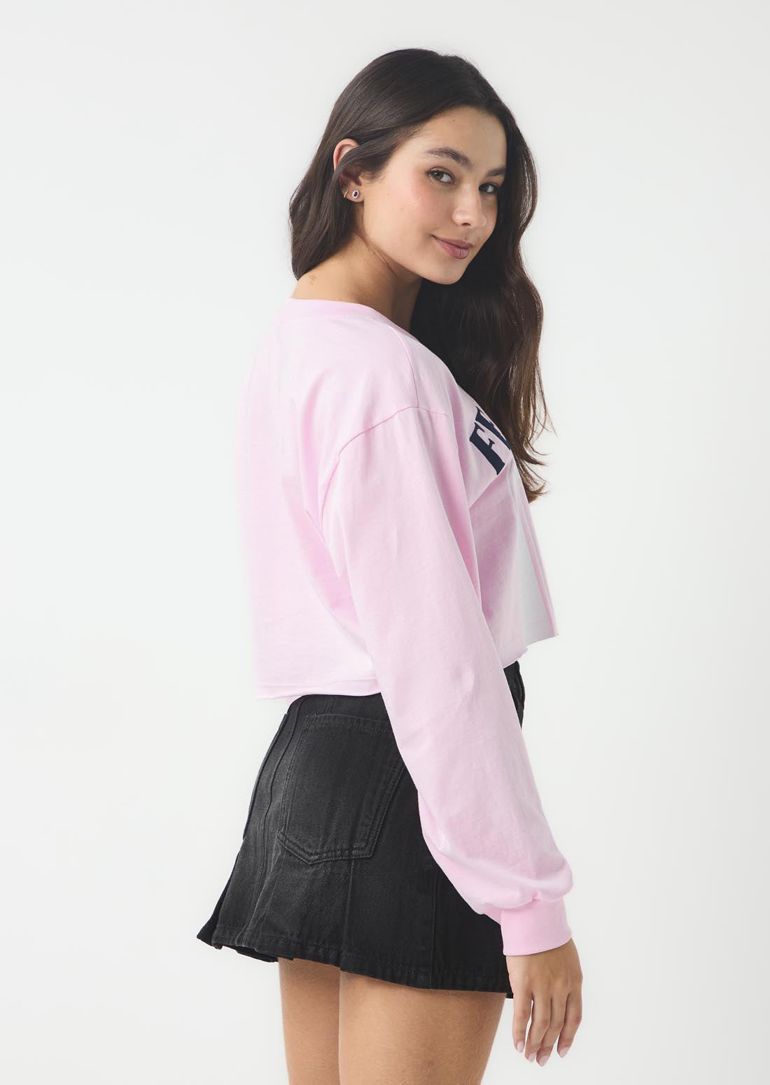 Camiseta de manga larga rosa pastel estampada para jóvenes