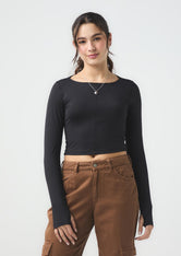 Camiseta negra con abertura para los dedos para jóvenes
