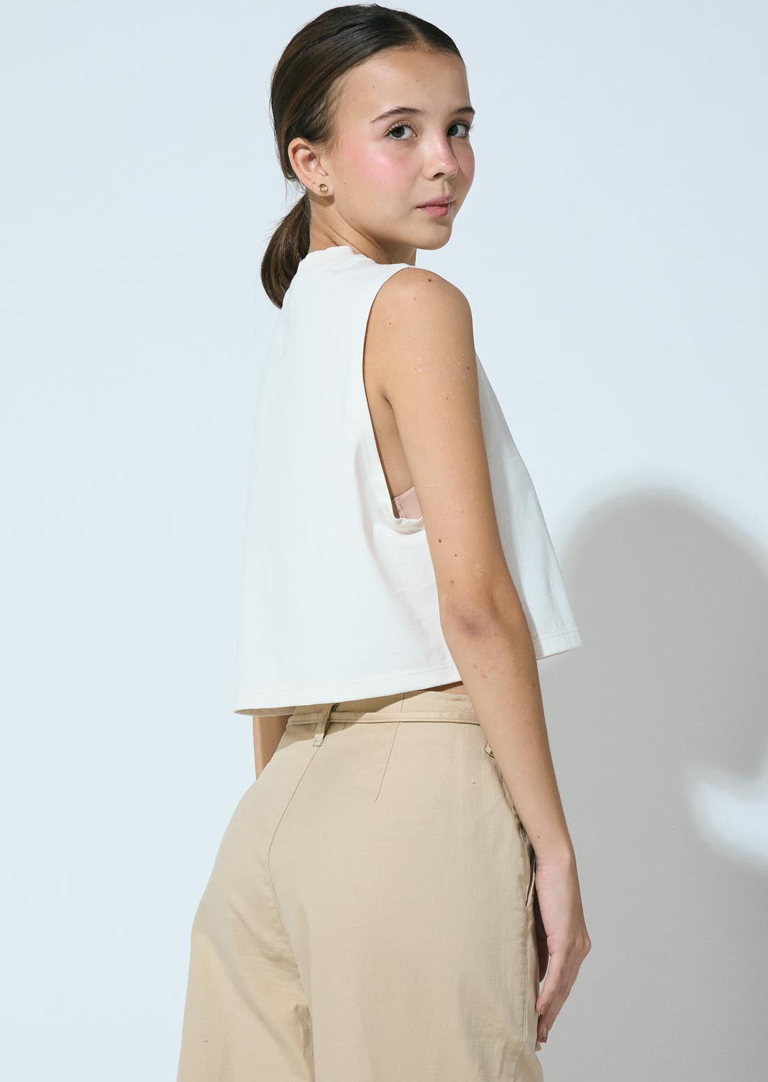 Camiseta marfil doble prenda para adolescentes