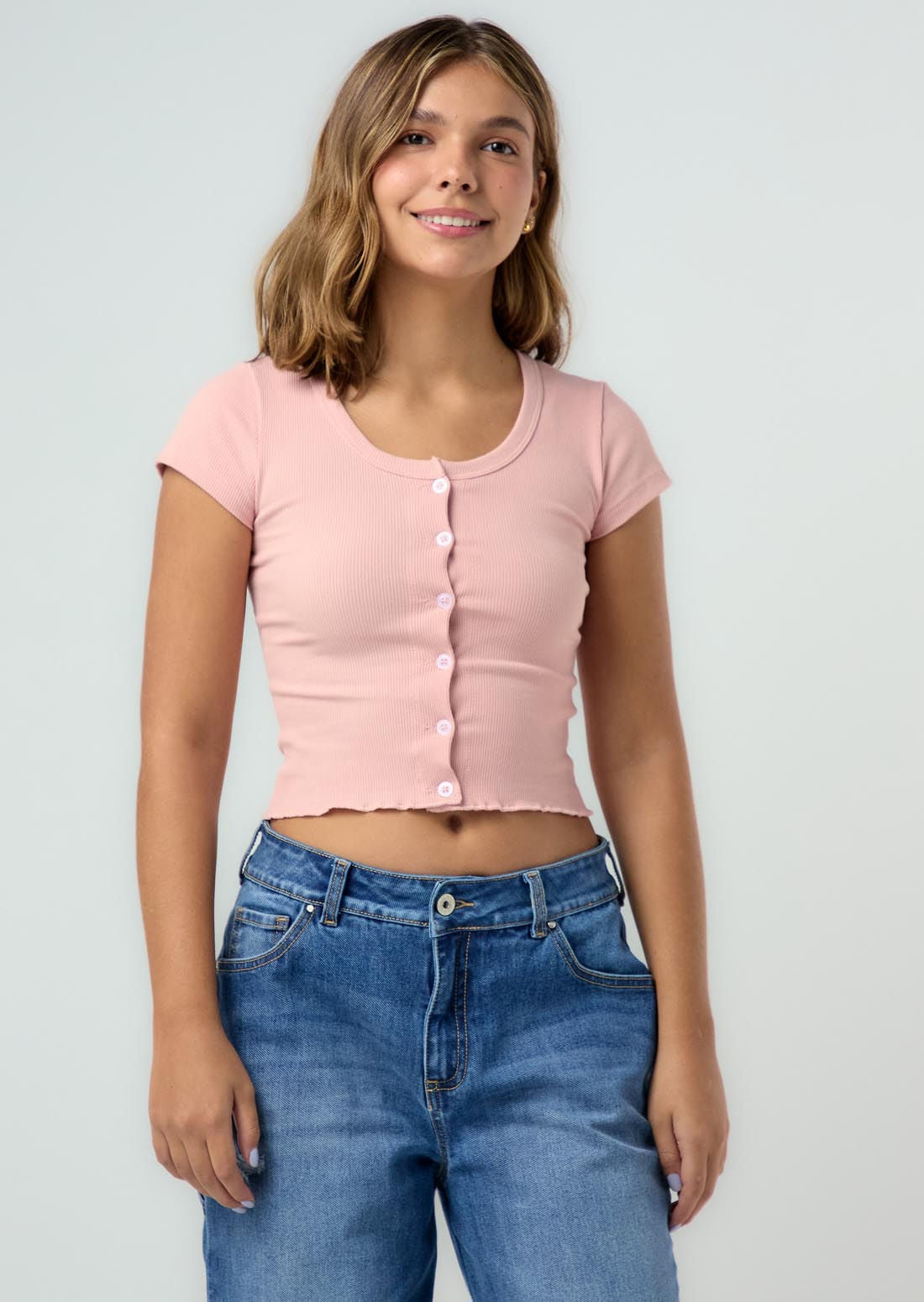 Camiseta palo de rosa con mini ruche para adolescentes