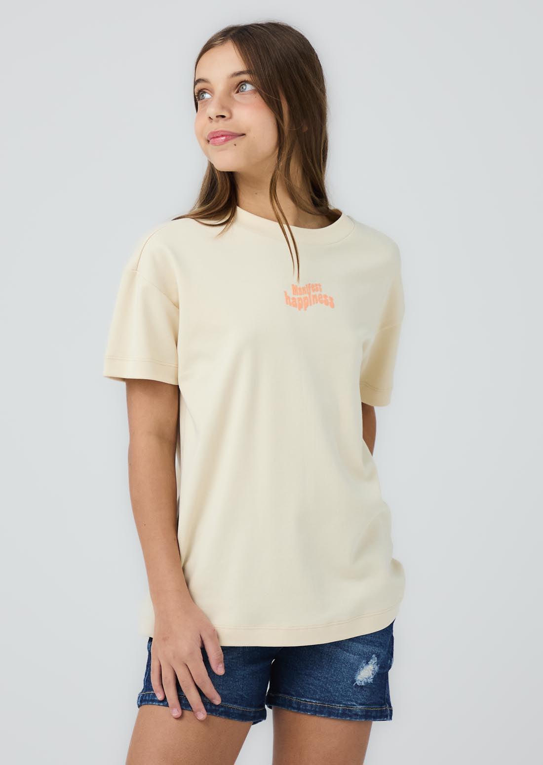 Camiseta beige estampada en ambas caras para niñas