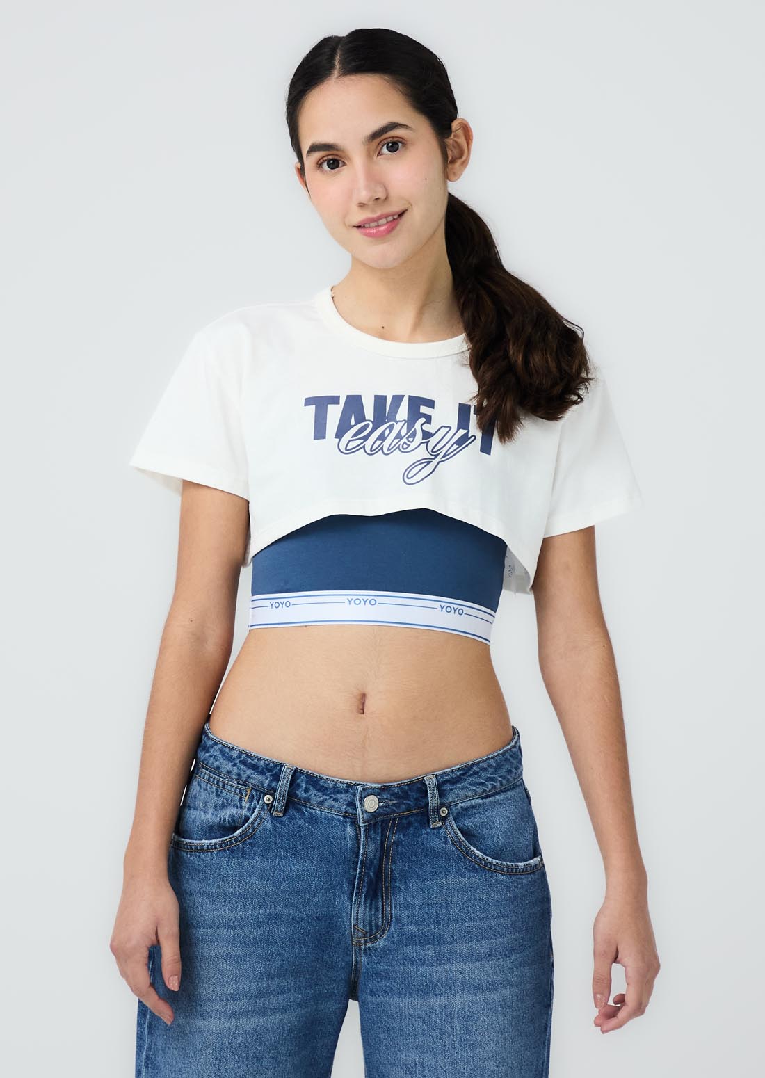 Camiseta marfil doble prenda para jóvenes