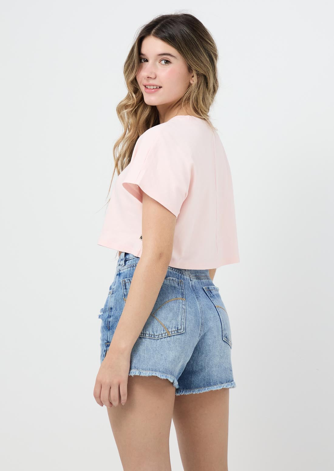 Camiseta rosa pastel oscuro manga rodada para jóvenes