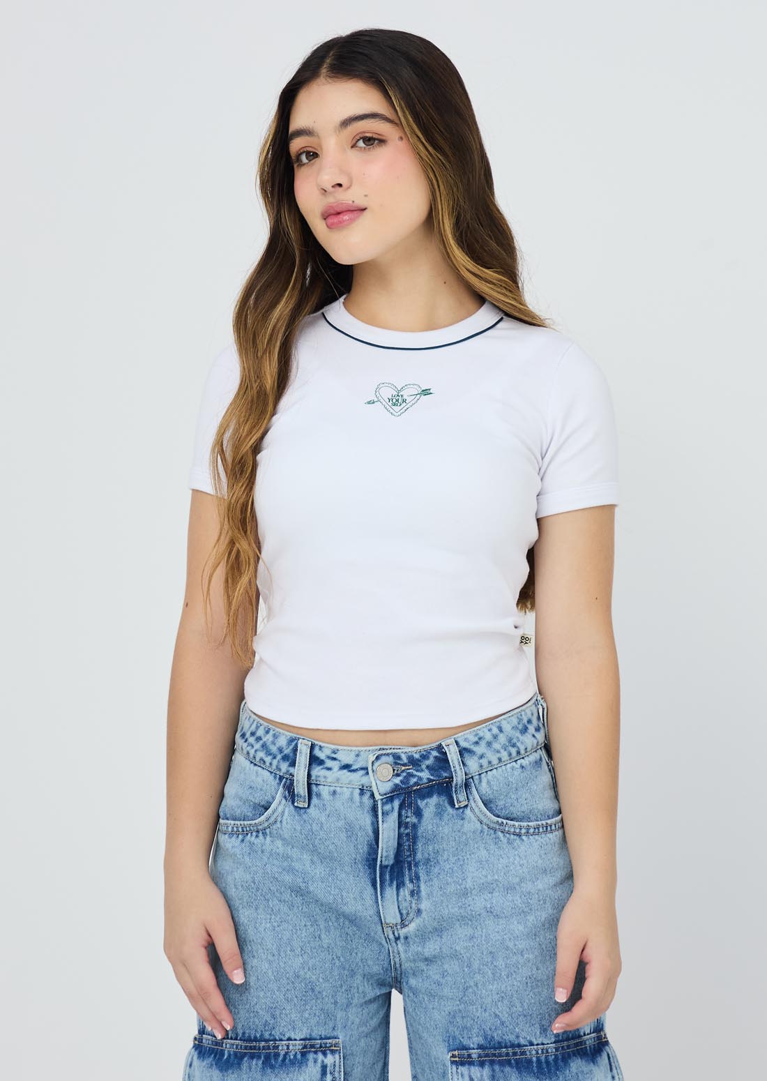 Camiseta marfil con sesgo para jóvenes