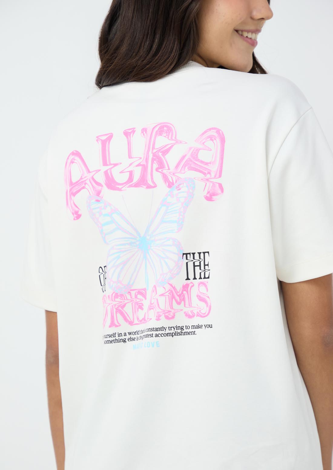 Camiseta oversize marfil estampado para jóvenes