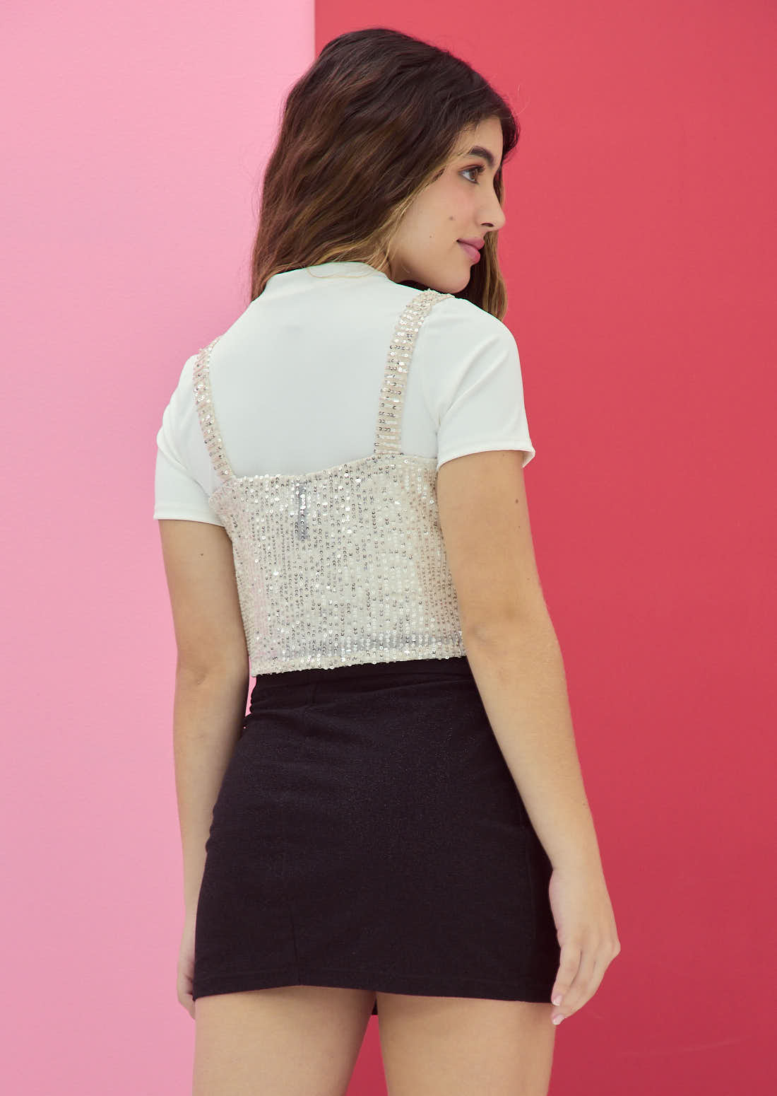 Camiseta marfil doble prenda para jóvenes