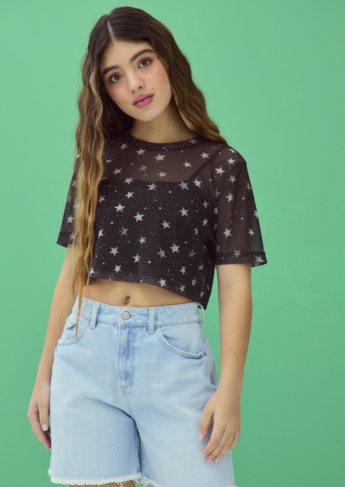 Camiseta negra en malla full print para jóvenes