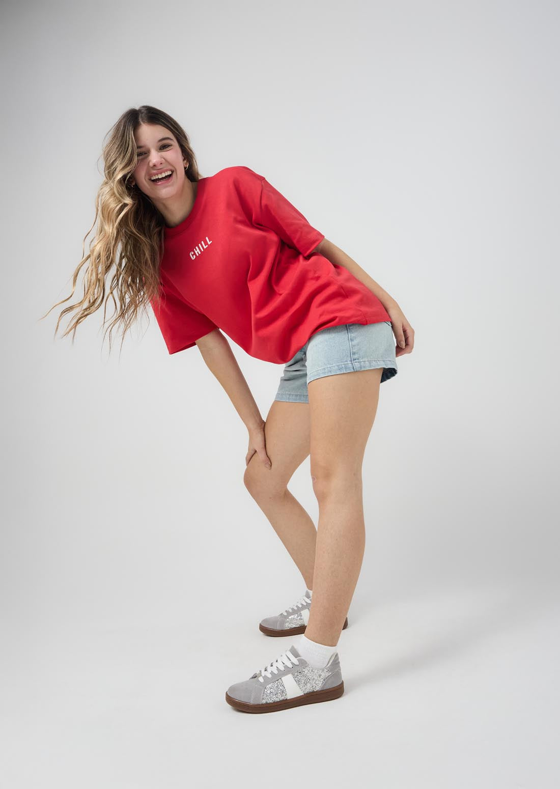 Camiseta oversize rojo estampada para jóvenes