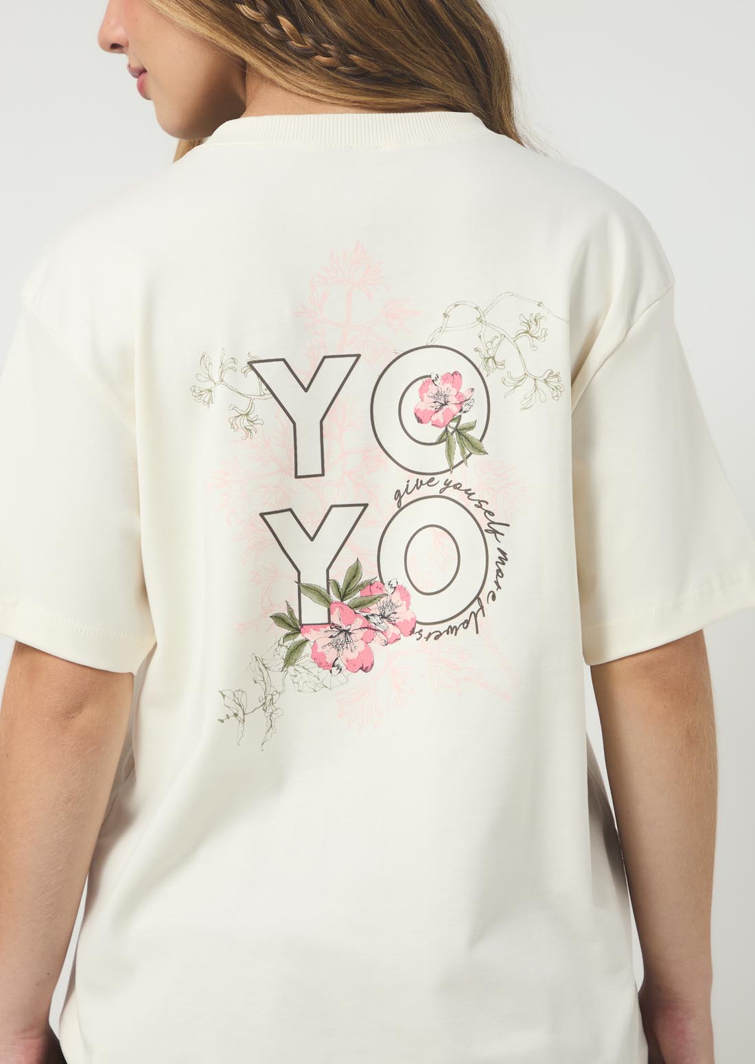 Camiseta marfil estampado en ambas caras para jóvenes