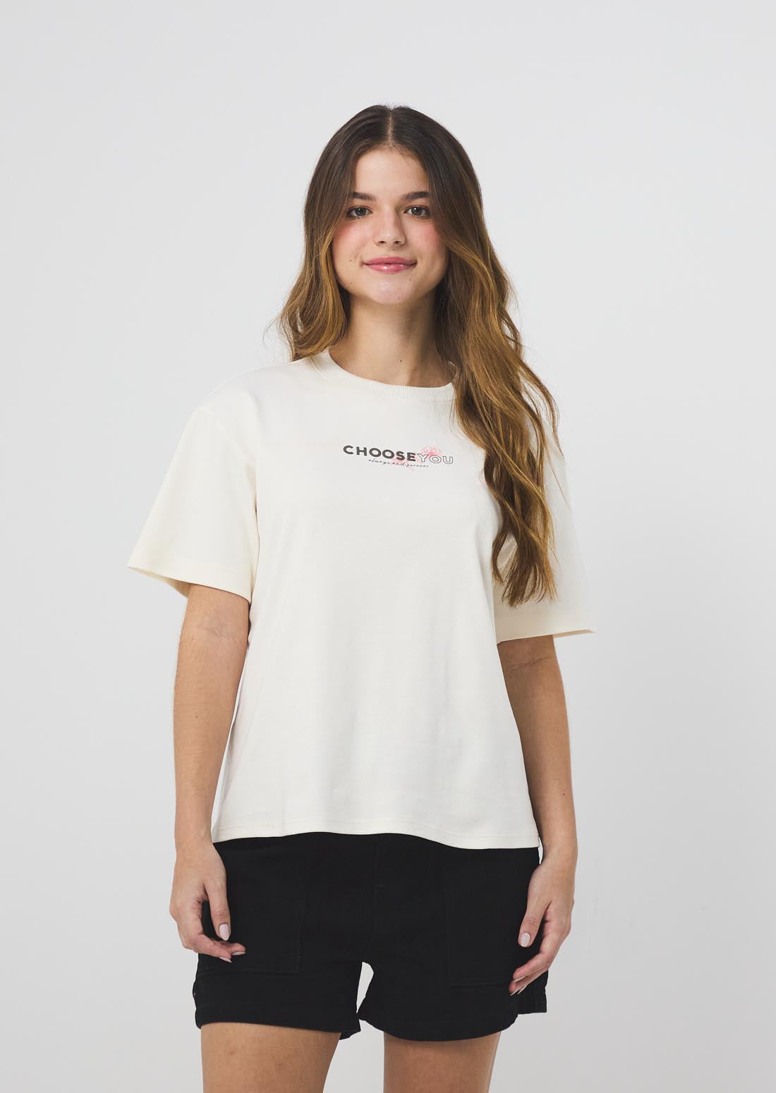 Camiseta marfil estampado en ambas caras para jóvenes